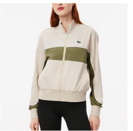 Lacoste Women's Ultra-Dry Stretch Colorblock Tennis Jacket Hammam and Khaki