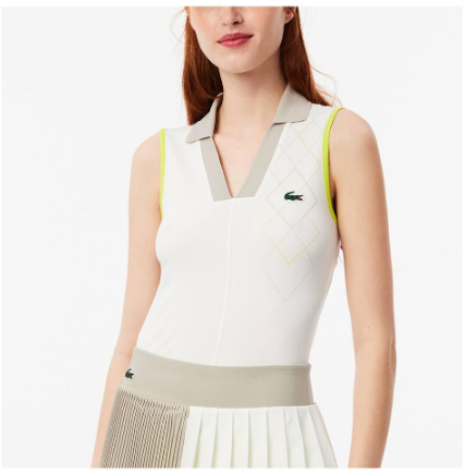 Lacoste Women's Ultra-Dry UPF30 Tech Tennis Polo White and Hammam