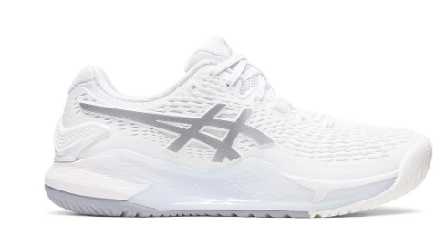 Asics Women's GEL-Resolution 9 Tennis Shoes White and Pure Silver