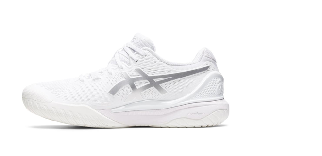 Asics Women's GEL-Resolution 9 Tennis Shoes White and Pure Silver