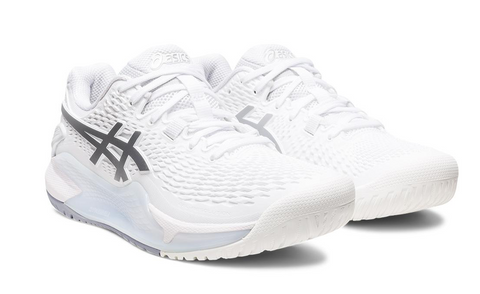 Asics Women's GEL-Resolution 9 Tennis Shoes White and Pure Silver