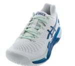 Asics Womens Gel-Resolution 9 Clay Tennis Shoes White and Teal Blue