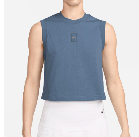 Camiseta de tenis corta sin mangas Nike Court Heritage para mujer Aegean Storm